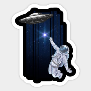 Ufo alien funny cute flying spaceship astronaut moon mars cosmic forest Sticker